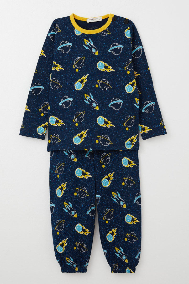 BRE Breeze Boys' Pyjama Set Space Themed 1-3 Years, Navy Blue - Sintra