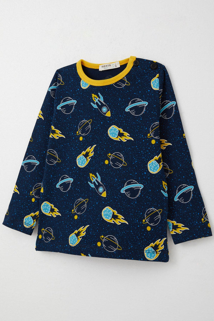 BRE Breeze Boys' Pyjama Set Space Themed 1-3 Years, Navy Blue - Sintra