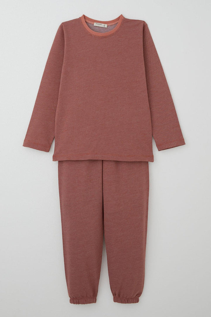 BRE Breeze Boys' Pyjama Set with Diagonal Stripe Pattern, 4-8 Years, Terracotta - Juárez
