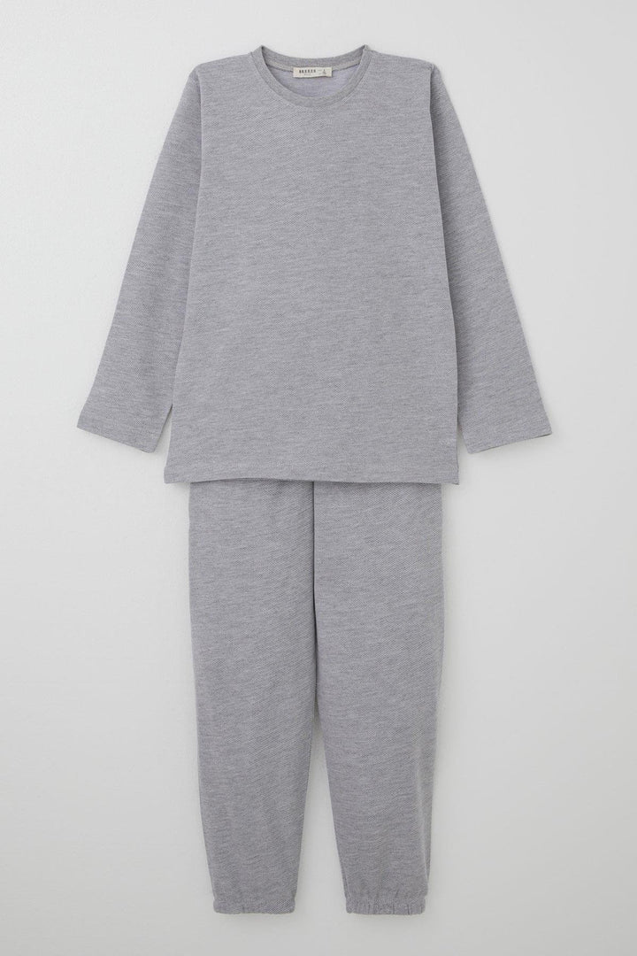 BRE Breeze Boys' Pajama Set Diagonal Stripe Patterned 4-8 Years, Light Grey - Rieti