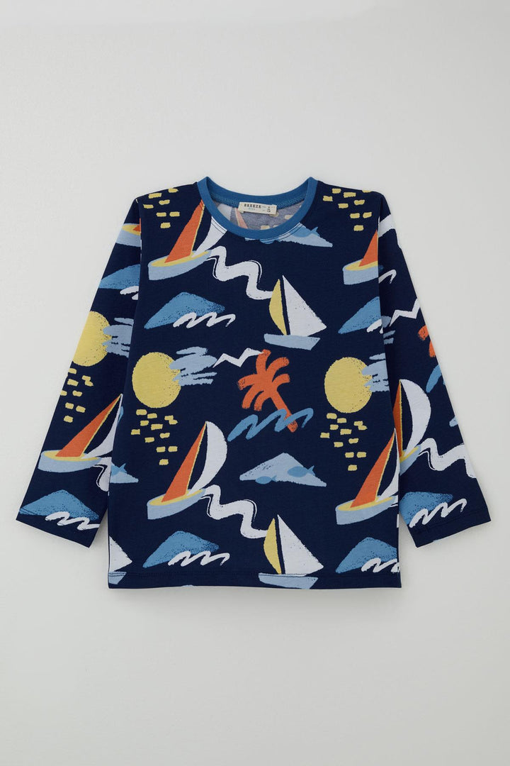 BRE Breeze Boys' Pyjama Set Summer Themed Elastic Waistband Cuffs 4-8 Years, Navy Blue - Mataró
