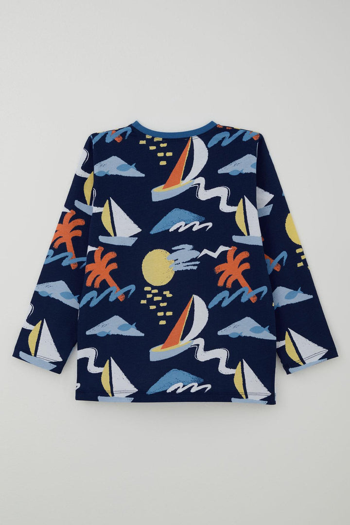 BRE Breeze Boys' Pyjama Set Summer Themed Elastic Waistband Cuffs 4-8 Years, Navy Blue - Mataró