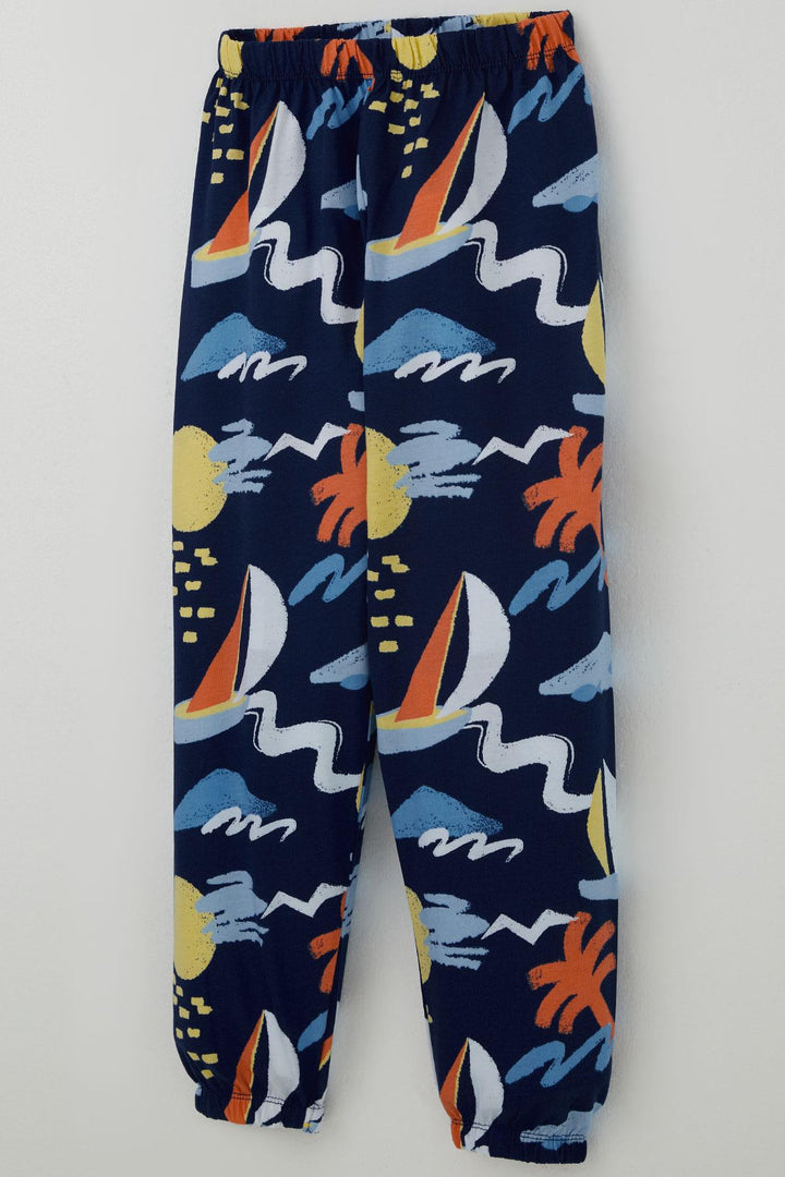 BRE Breeze Boys' Pyjama Set Summer Themed Elastic Waistband Cuffs 4-8 Years, Navy Blue - Mataró
