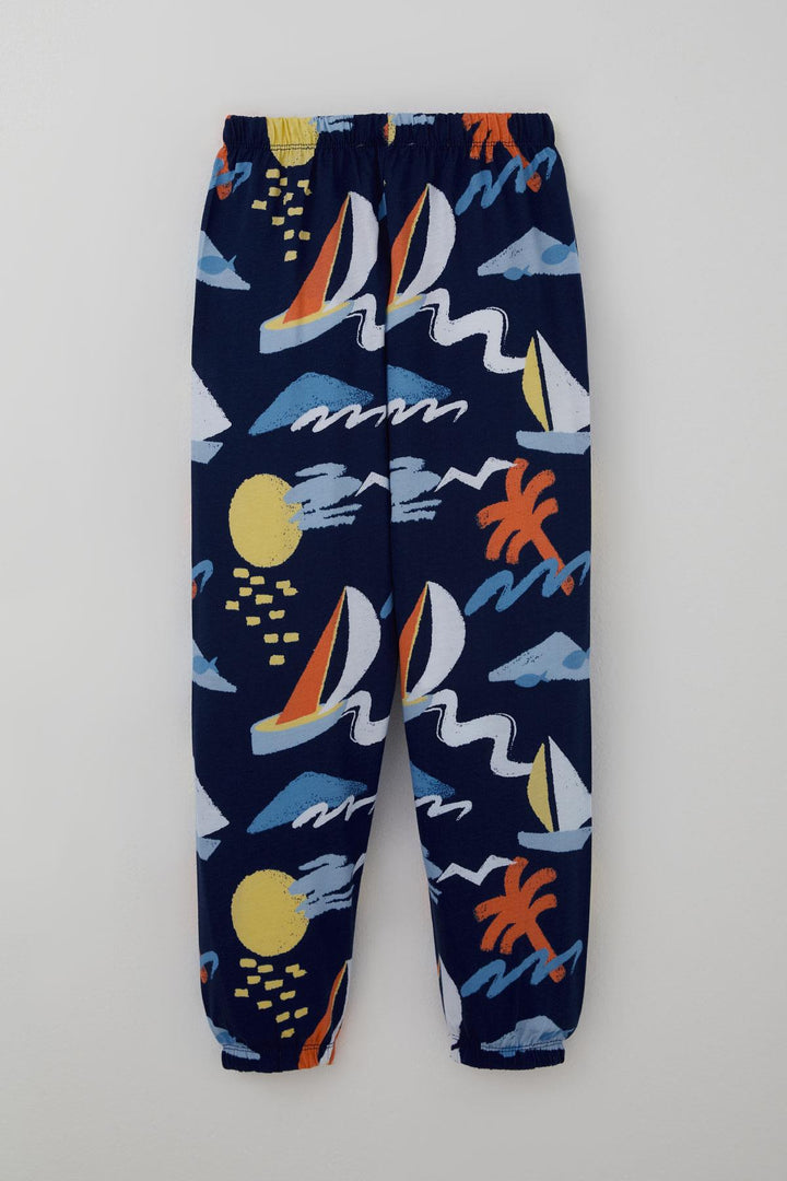 BRE Breeze Boys' Pyjama Set Summer Themed Elastic Waistband Cuffs 4-8 Years, Navy Blue - Mataró