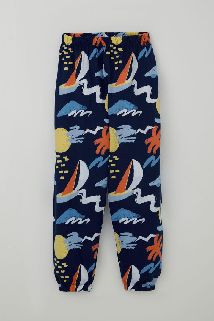 BRE Breeze Boys' Pyjama Set Summer Themed Elastic Waistband Cuffs 4-8 Years, Navy Blue - Mataró