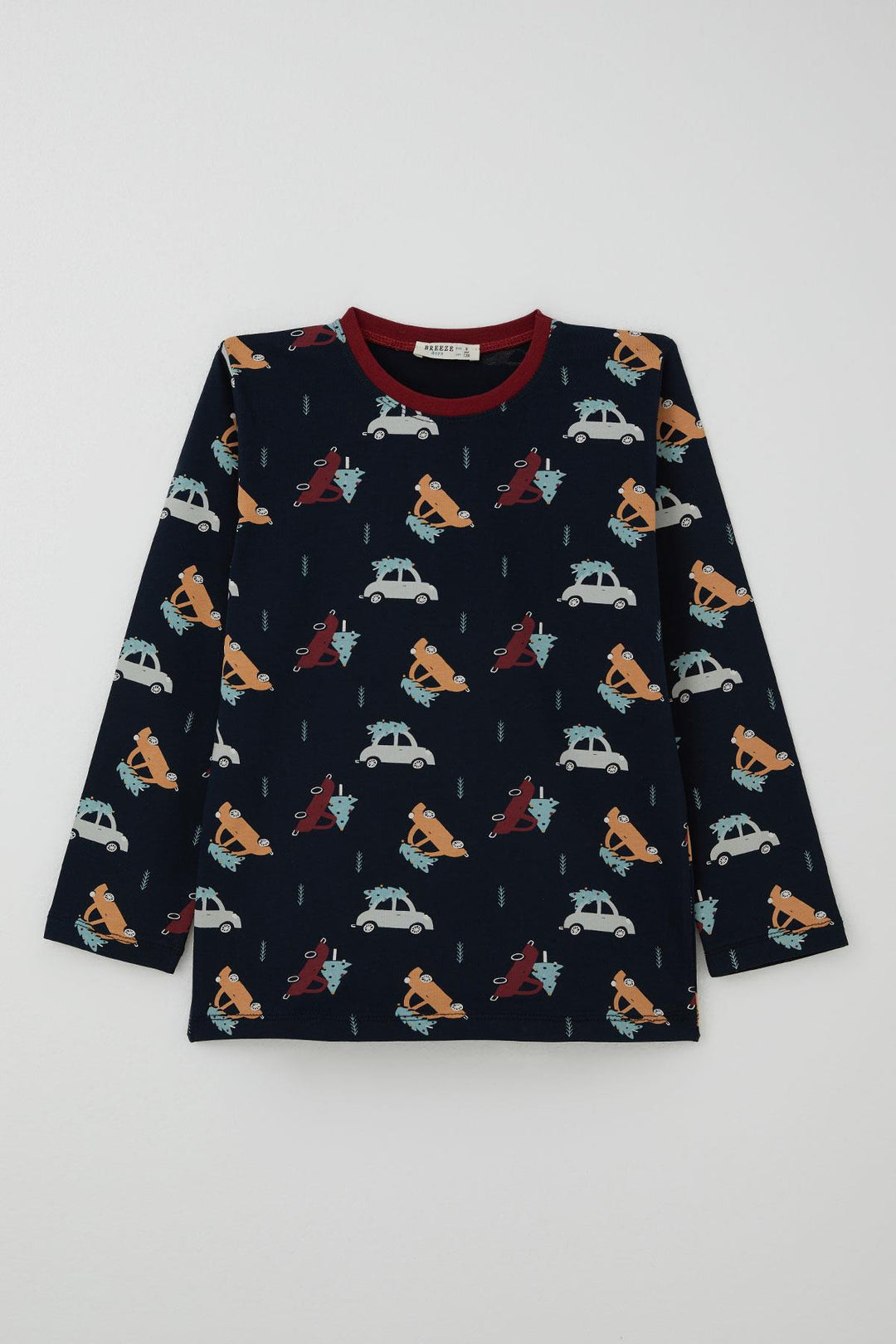 BRE Breeze Erkek Çocuk Pijama Takımı Yılbaşı Temalı Çam Ağaçlı Araba Desenli 4-8 Yaş, Lacivert - Lorient
