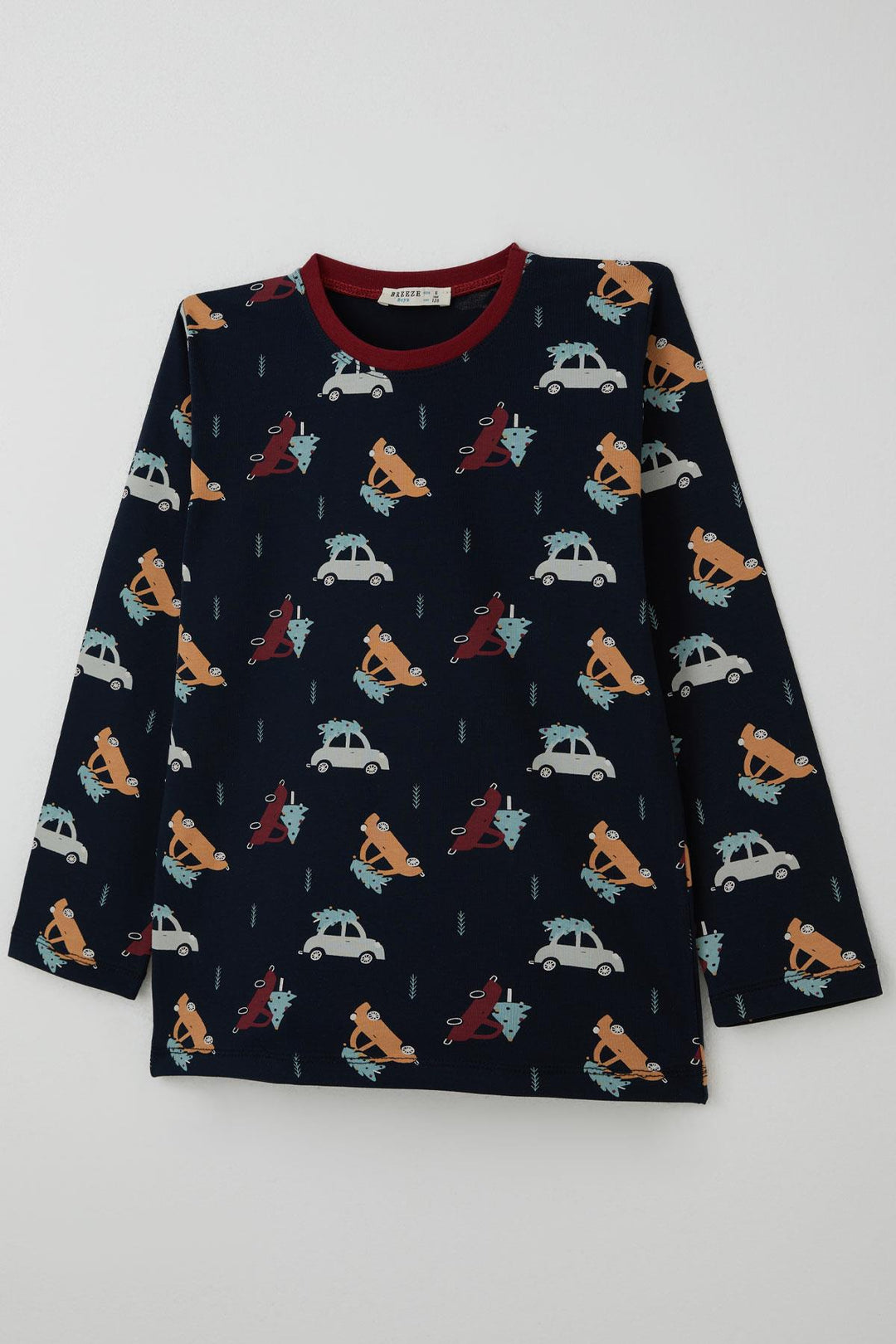 BRE Breeze Erkek Çocuk Pijama Takımı Yılbaşı Temalı Çam Ağaçlı Araba Desenli 4-8 Yaş, Lacivert - Lorient