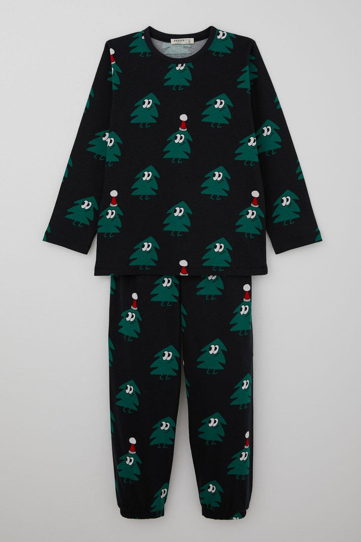 BRE Breeze Boys' Pyjama Set New Year's Themed Smiling Zip Zip Trees 4-8 Years, Black - Deurne