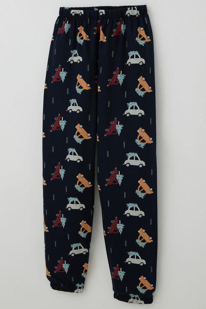 BRE Breeze Erkek Çocuk Pijama Takımı Yılbaşı Temalı Çam Ağaçlı Araba Desenli 4-8 Yaş, Lacivert - Lorient