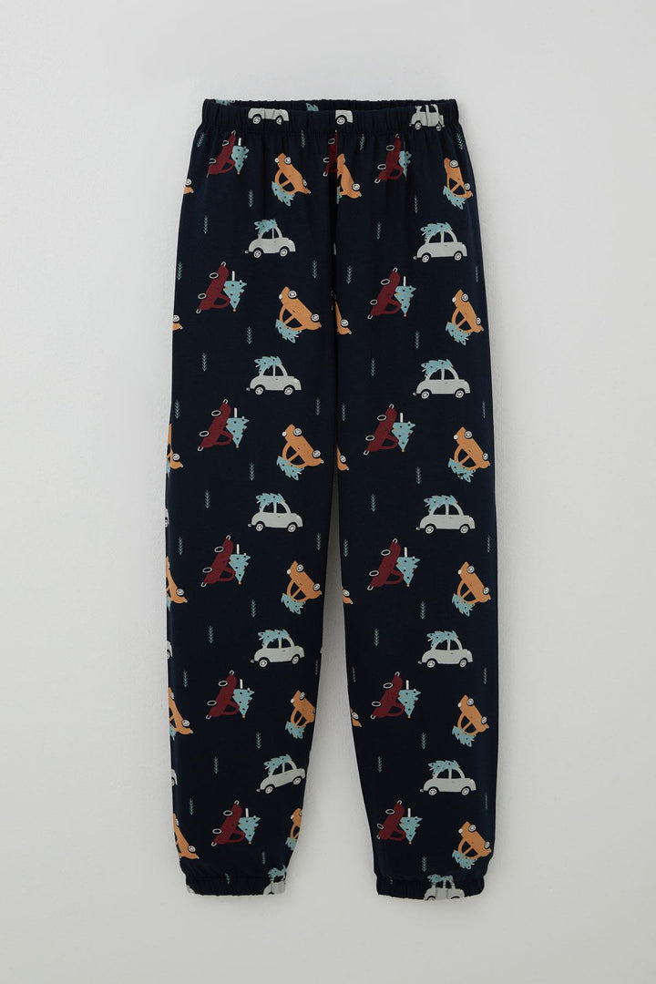 BRE Breeze Erkek Çocuk Pijama Takımı Yılbaşı Temalı Çam Ağaçlı Araba Desenli 4-8 Yaş, Lacivert - Lorient