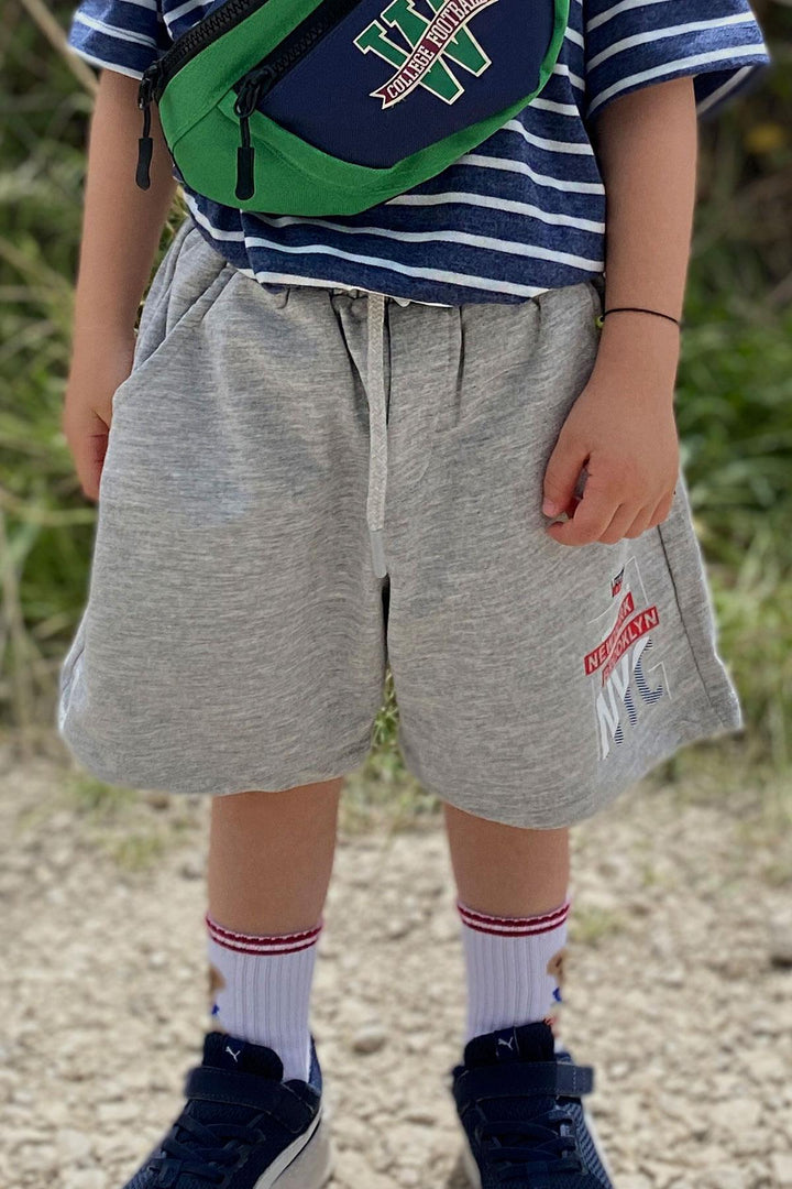 BRE Breeze Girls & Boys Boys' Shorts Printed with Drawstring Pockets 3-7 Years, Light Grey Melange - Richardson