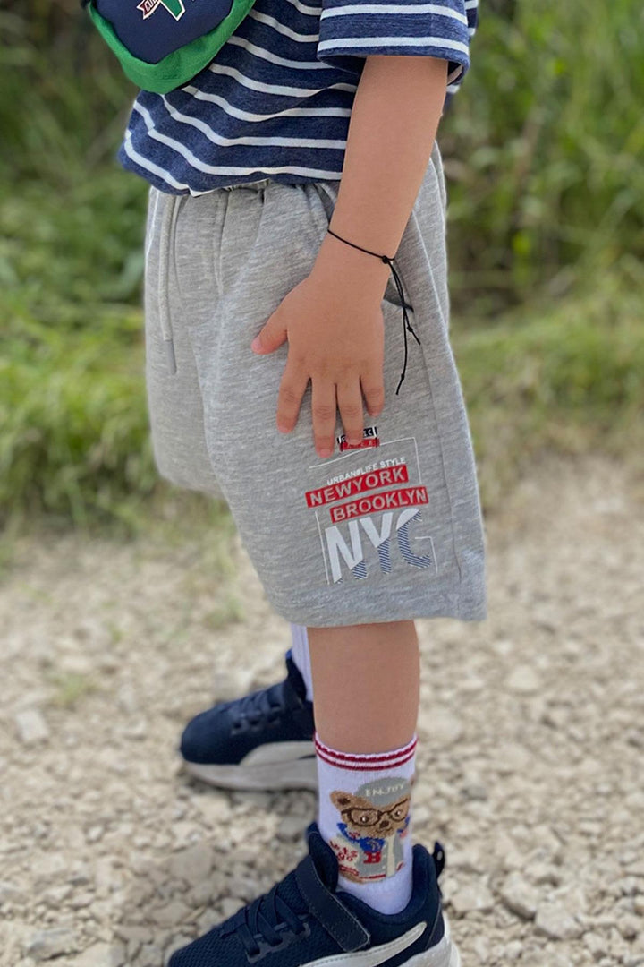 BRE Breeze Girls & Boys Boys' Shorts Printed with Drawstring Pockets 3-7 Years, Light Grey Melange - Richardson