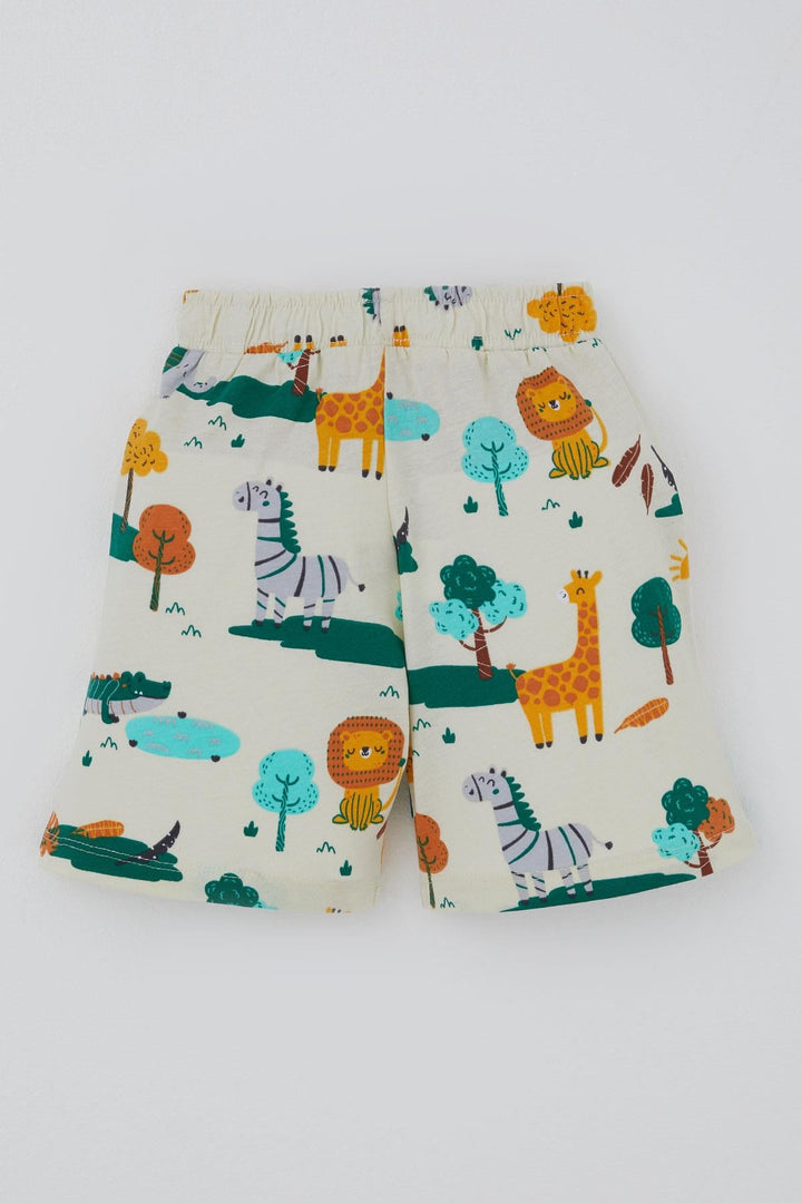 BRE Breeze Erkek Çocuk Şortlu Pijama Takımı Safari Temalı Sevmli Hayvancıklar Desenli 1.5-5 Yaş, Sarı - Newnan