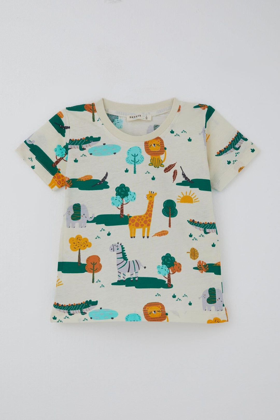 BRE Breeze Erkek Çocuk Şortlu Pijama Takımı Safari Temalı Sevmli Hayvancıklar Desenli 1.5-5 Yaş, Sarı - Newnan