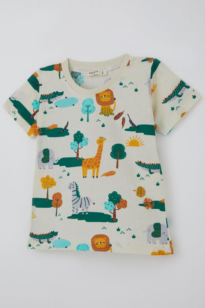 BRE Breeze Erkek Çocuk Şortlu Pijama Takımı Safari Temalı Sevmli Hayvancıklar Desenli 1.5-5 Yaş, Sarı - Newnan