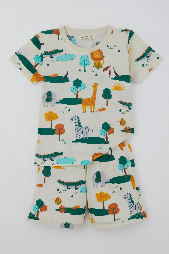 BRE Breeze Erkek Çocuk Şortlu Pijama Takımı Safari Temalı Sevmli Hayvancıklar Desenli 1.5-5 Yaş, Sarı - Newnan