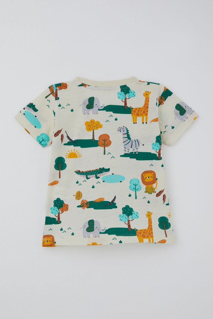 BRE Breeze Erkek Çocuk Şortlu Pijama Takımı Safari Temalı Sevmli Hayvancıklar Desenli 1.5-5 Yaş, Sarı - Newnan