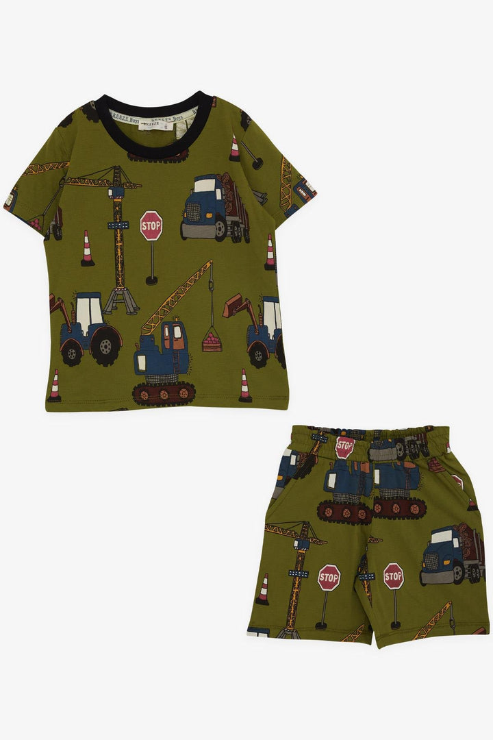 BRE Breeze Boys' Short Pajama Set with Construction Vehicle Pattern 2-6 Years, Khaki Green - Doncaster