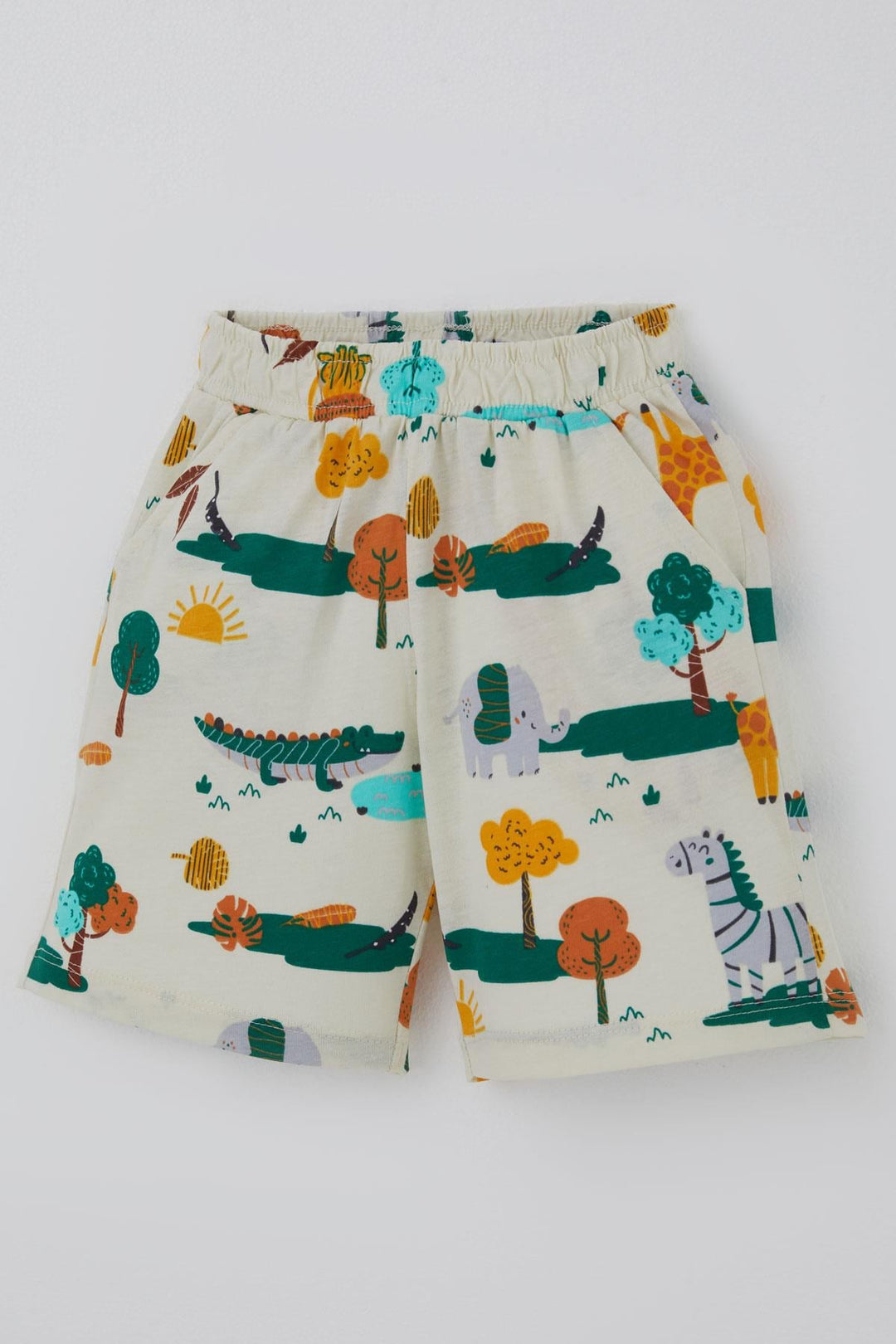 BRE Breeze Erkek Çocuk Şortlu Pijama Takımı Safari Temalı Sevmli Hayvancıklar Desenli 1.5-5 Yaş, Sarı - Newnan