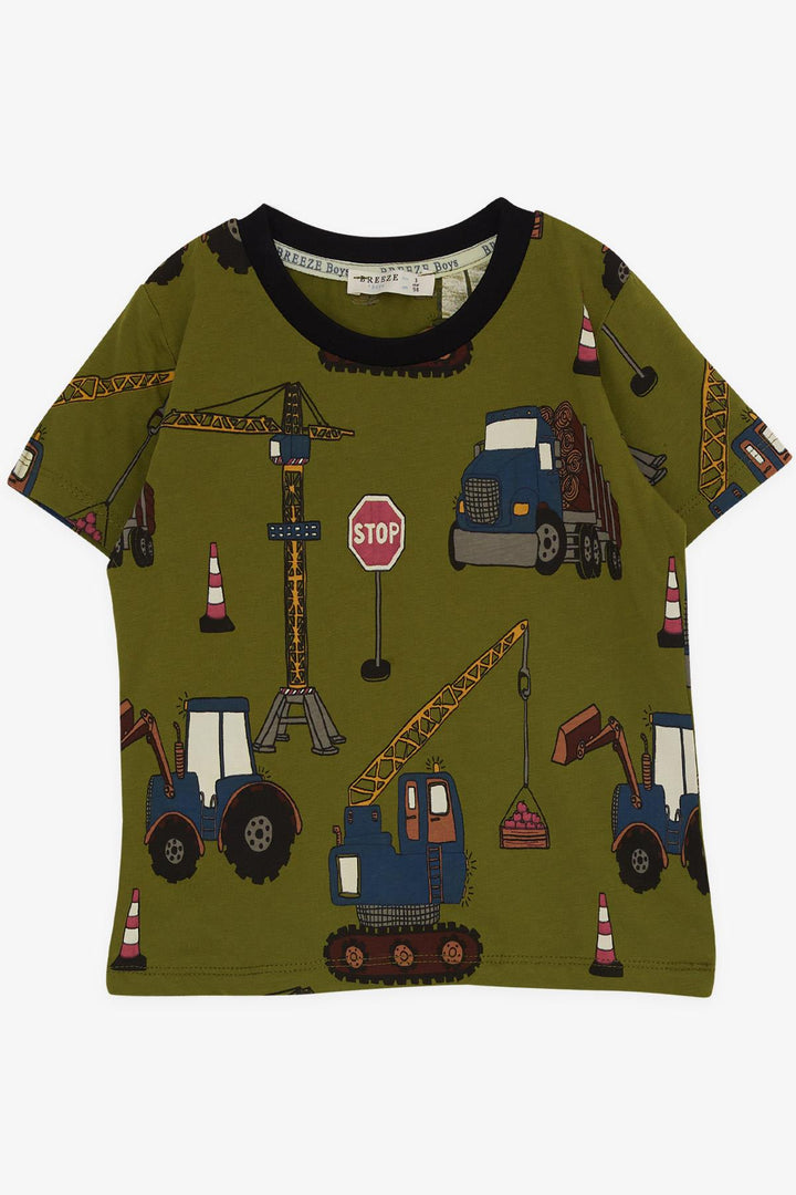 BRE Breeze Boys' Short Pajama Set with Construction Vehicle Pattern 2-6 Years, Khaki Green - Doncaster