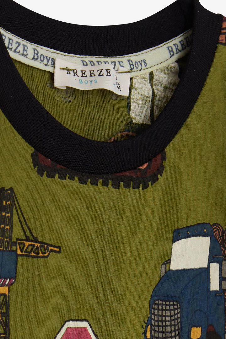 BRE Breeze Boys' Short Pajama Set with Construction Vehicle Pattern 2-6 Years, Khaki Green - Doncaster