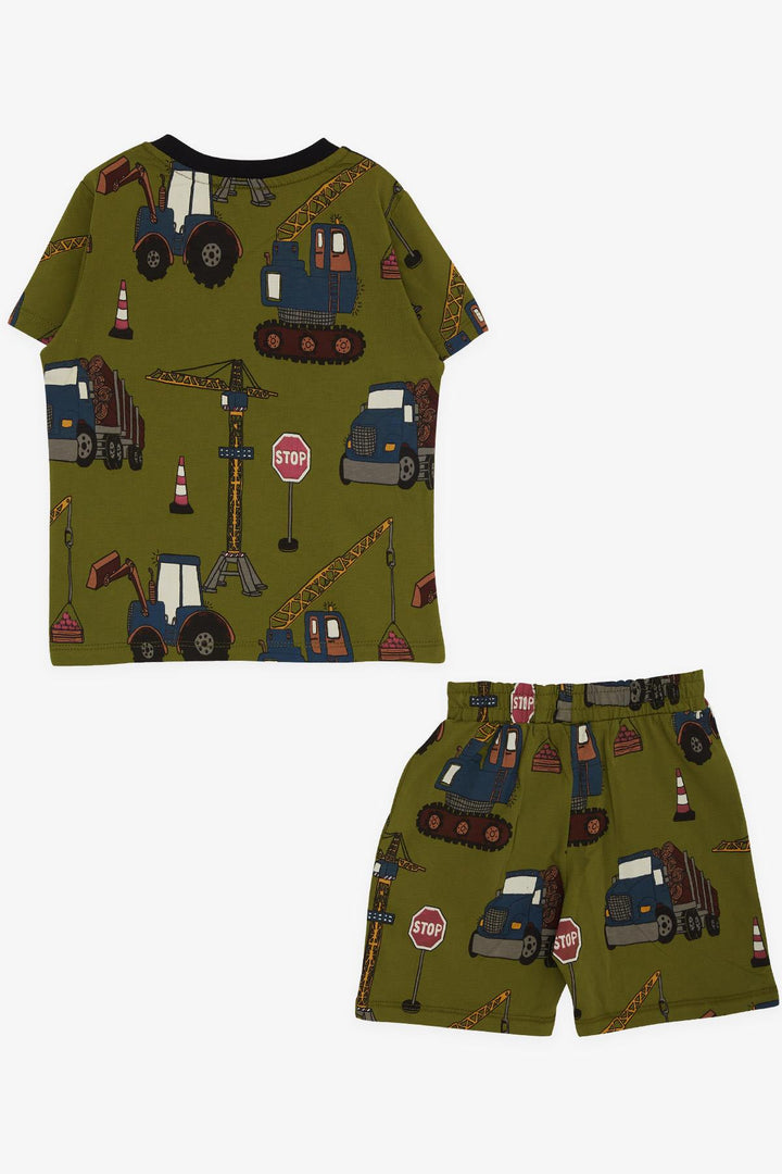 BRE Breeze Boys' Short Pajama Set with Construction Vehicle Pattern 2-6 Years, Khaki Green - Doncaster