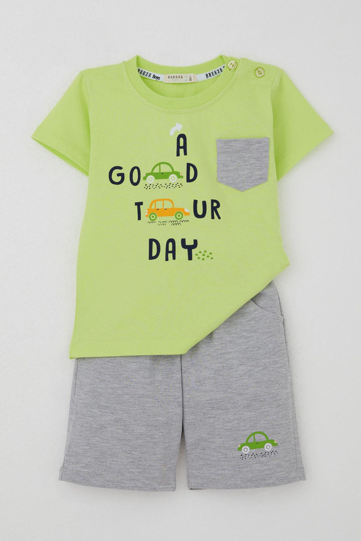 BRE Breeze Erkek Çocuk Şortlu Takım Araba Baskılı Cep Detaylı 1.5-5 Yaş, Fıstık Yeşili - Cambridge