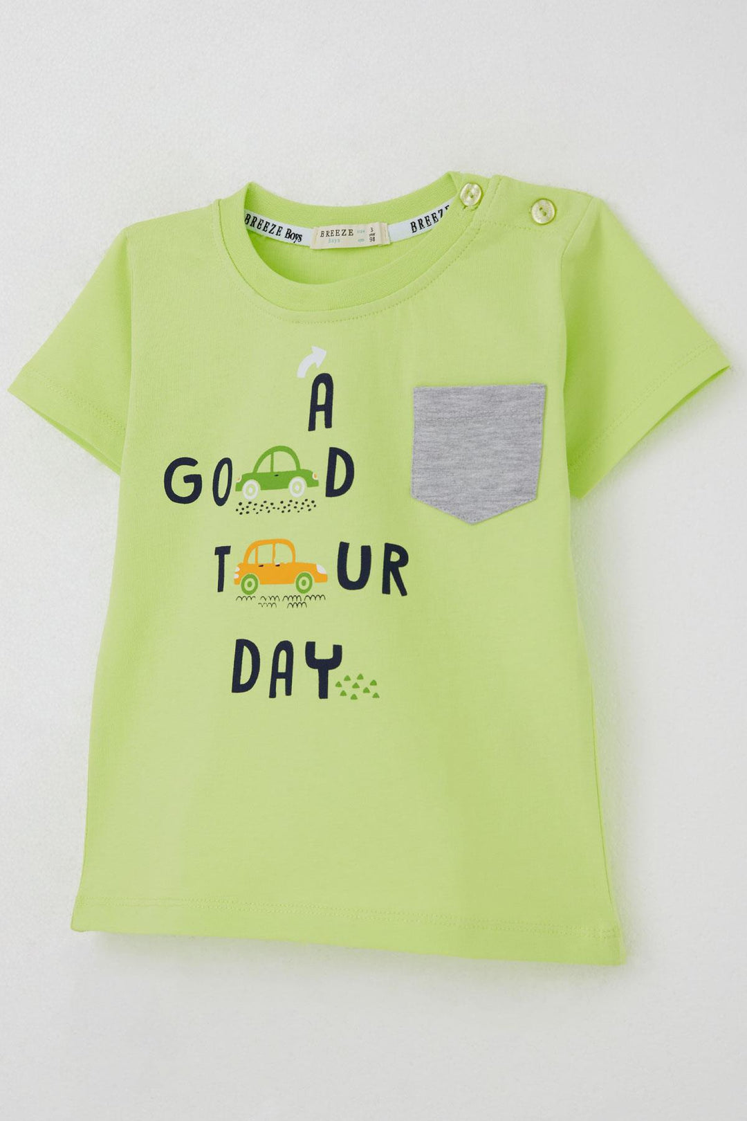 BRE Breeze Erkek Çocuk Şortlu Takım Araba Baskılı Cep Detaylı 1.5-5 Yaş, Fıstık Yeşili - Cambridge