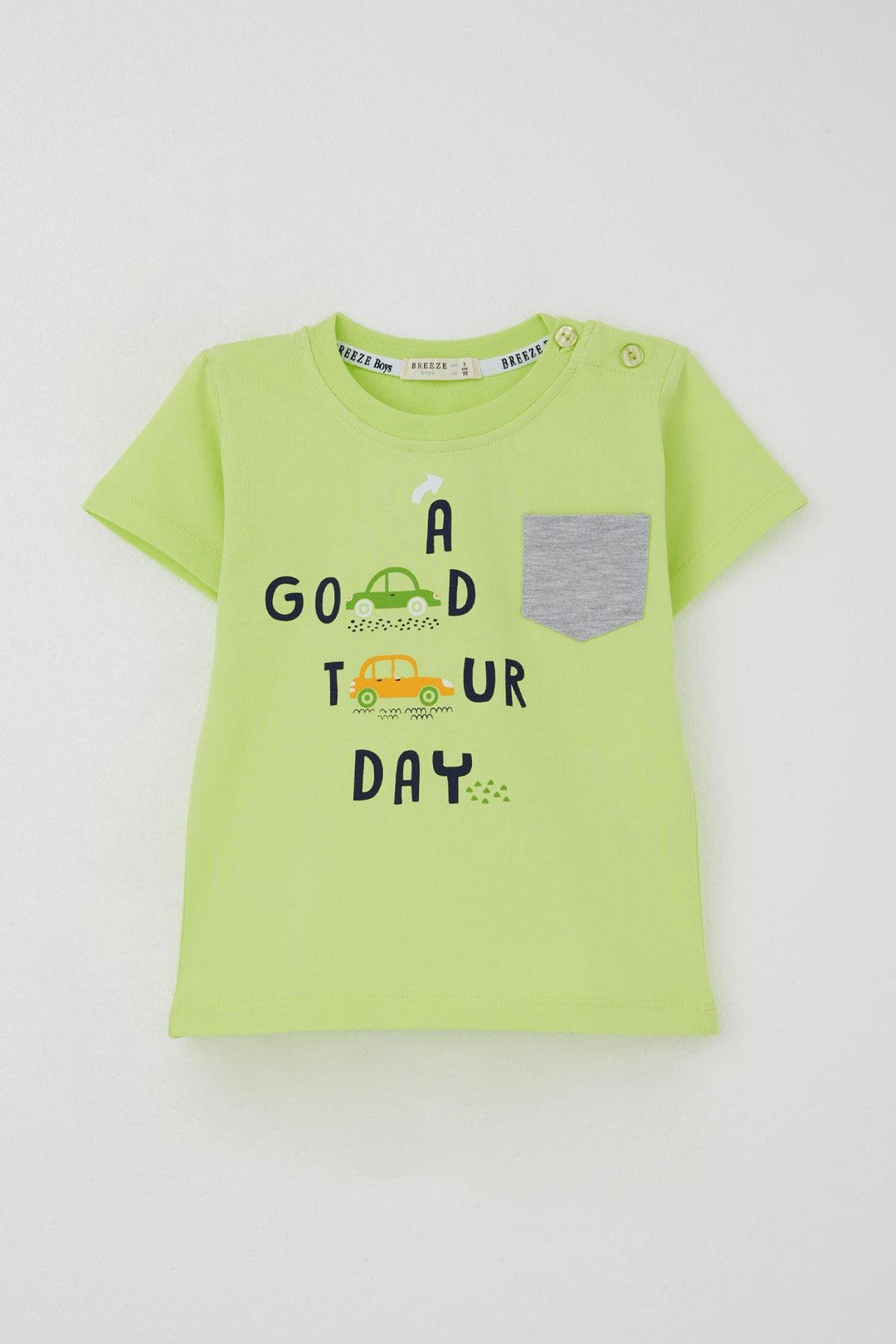 BRE Breeze Erkek Çocuk Şortlu Takım Araba Baskılı Cep Detaylı 1.5-5 Yaş, Fıstık Yeşili - Cambridge