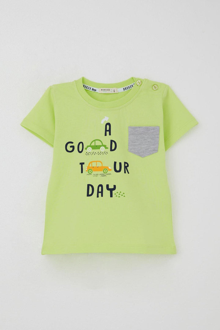 BRE Breeze Erkek Çocuk Şortlu Takım Araba Baskılı Cep Detaylı 1.5-5 Yaş, Fıstık Yeşili - Cambridge