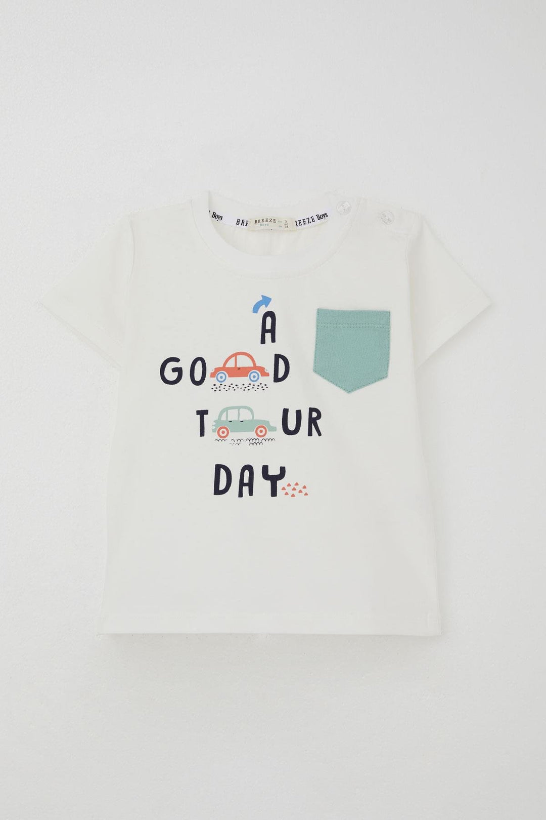 BRE Breeze Boys' Shorts Set with Car Printed Pocket Detail 1.5-5 Years, Ecru - Hinckley