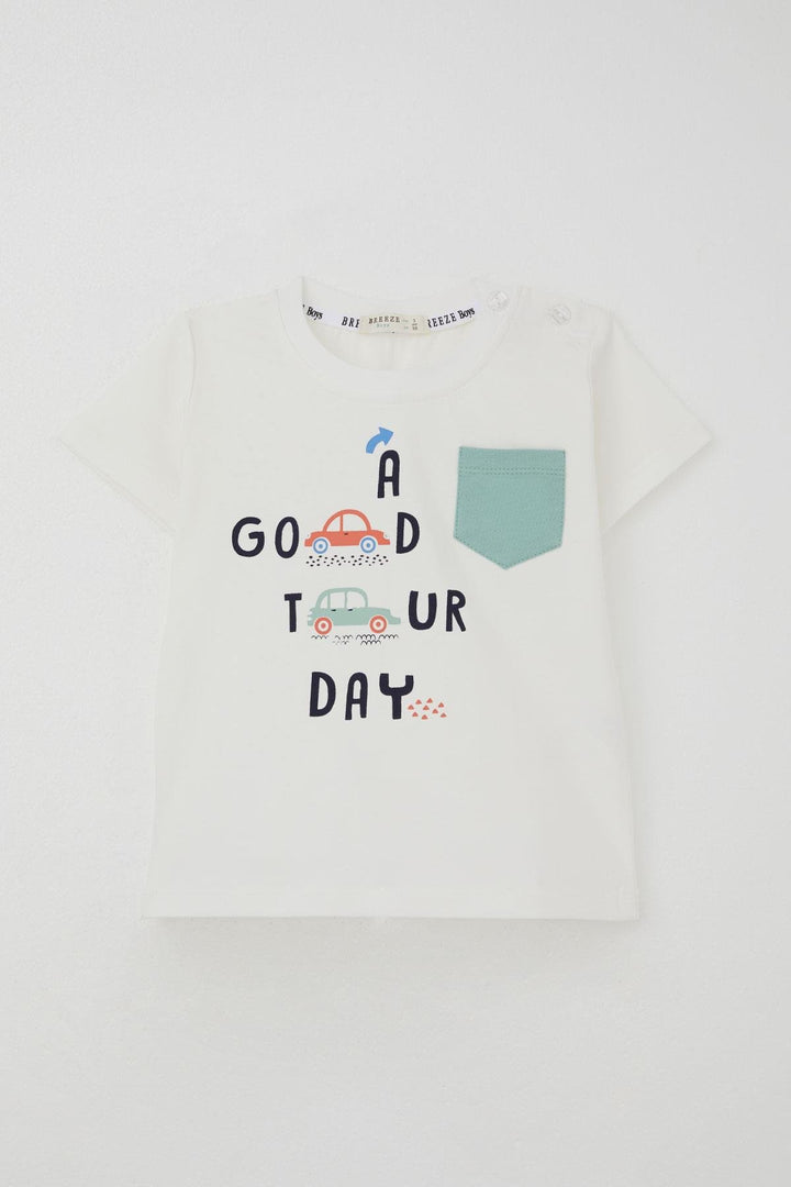 BRE Breeze Boys' Shorts Set with Car Printed Pocket Detail 1.5-5 Years, Ecru - Hinckley