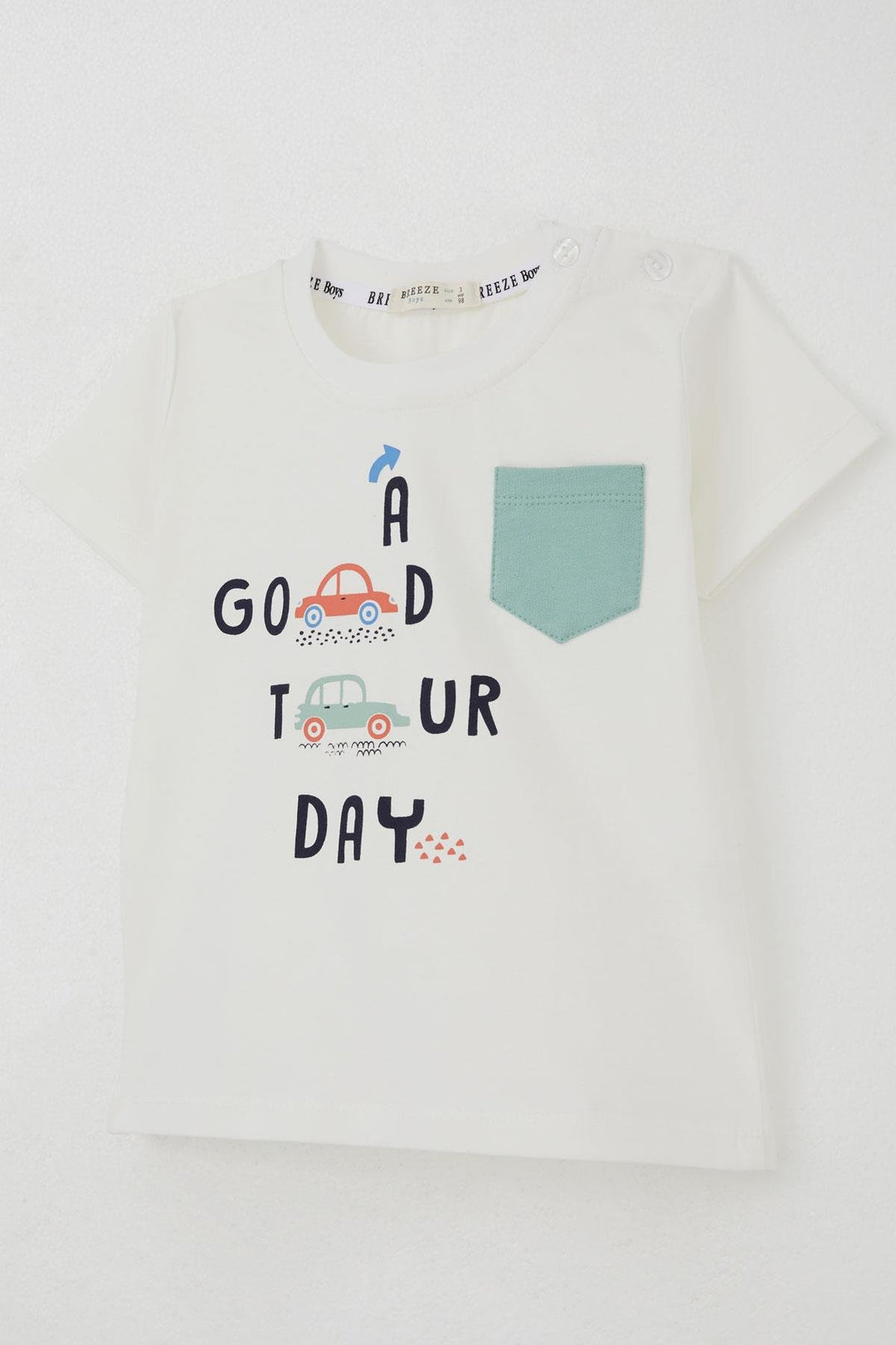 BRE Breeze Boys' Shorts Set with Car Printed Pocket Detail 1.5-5 Years, Ecru - Hinckley