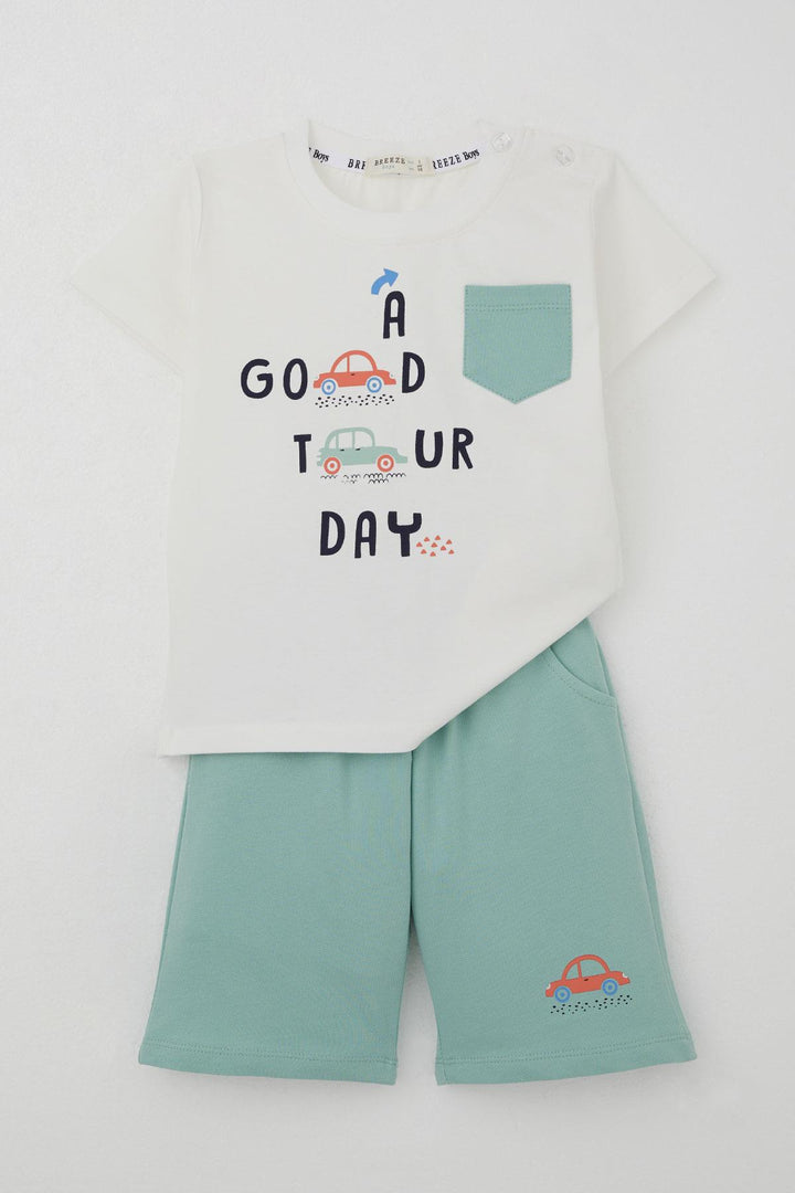 BRE Breeze Boys' Shorts Set with Car Printed Pocket Detail 1.5-5 Years, Ecru - Hinckley