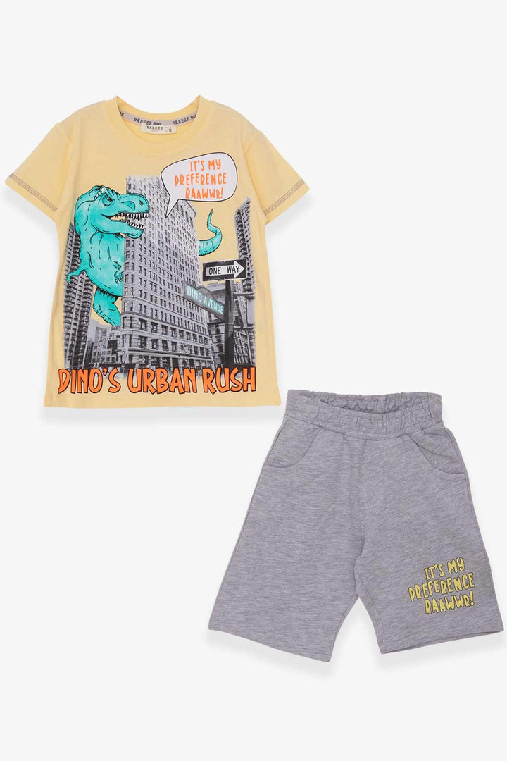 BRE Breeze Boys' Shorts Set with Dinosaur Print, 3-8 Years, Yellow - Kiel