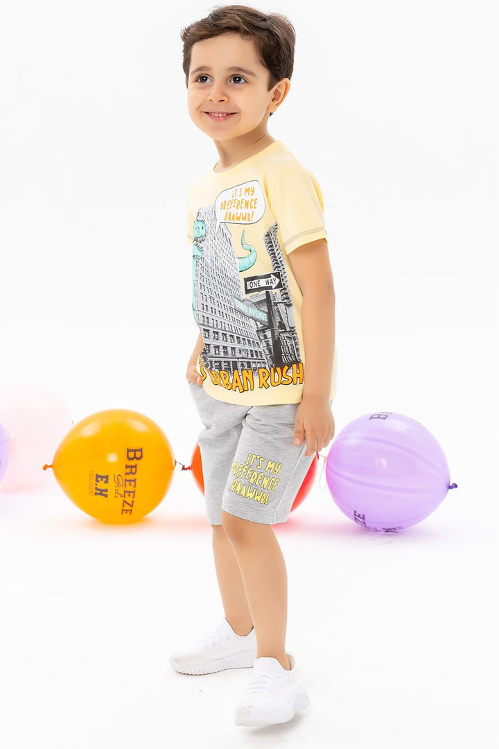 BRE Breeze Boys' Shorts Set with Dinosaur Print, 3-8 Years, Yellow - Kiel