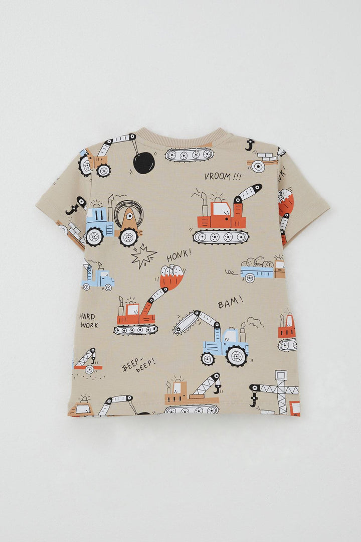 BRE Breeze Boys' Shorts Set Fun Construction Vehicles Patterned 1.5-5 Years, Beige - Freehold