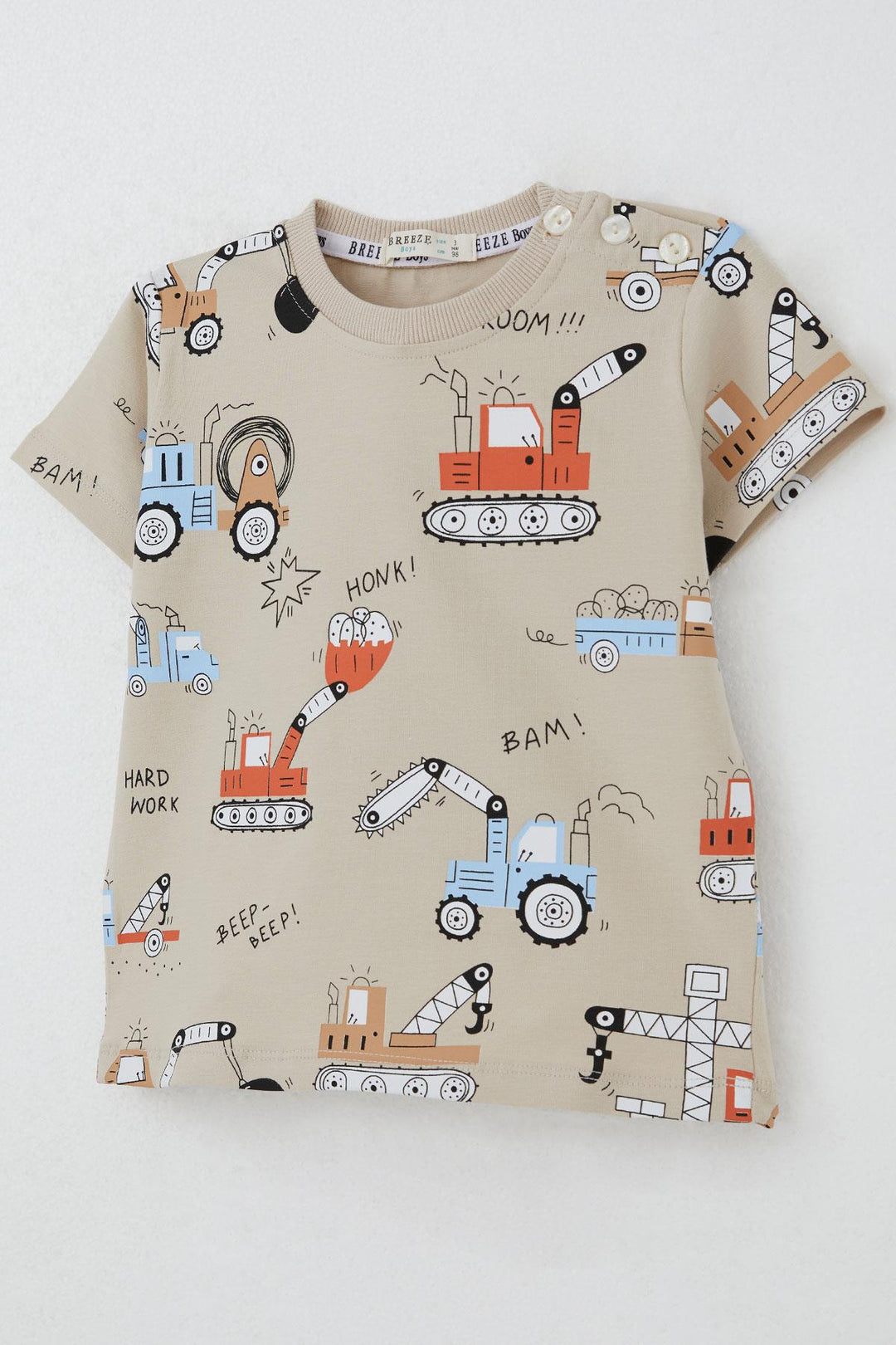 BRE Breeze Boys' Shorts Set Fun Construction Vehicles Patterned 1.5-5 Years, Beige - Freehold