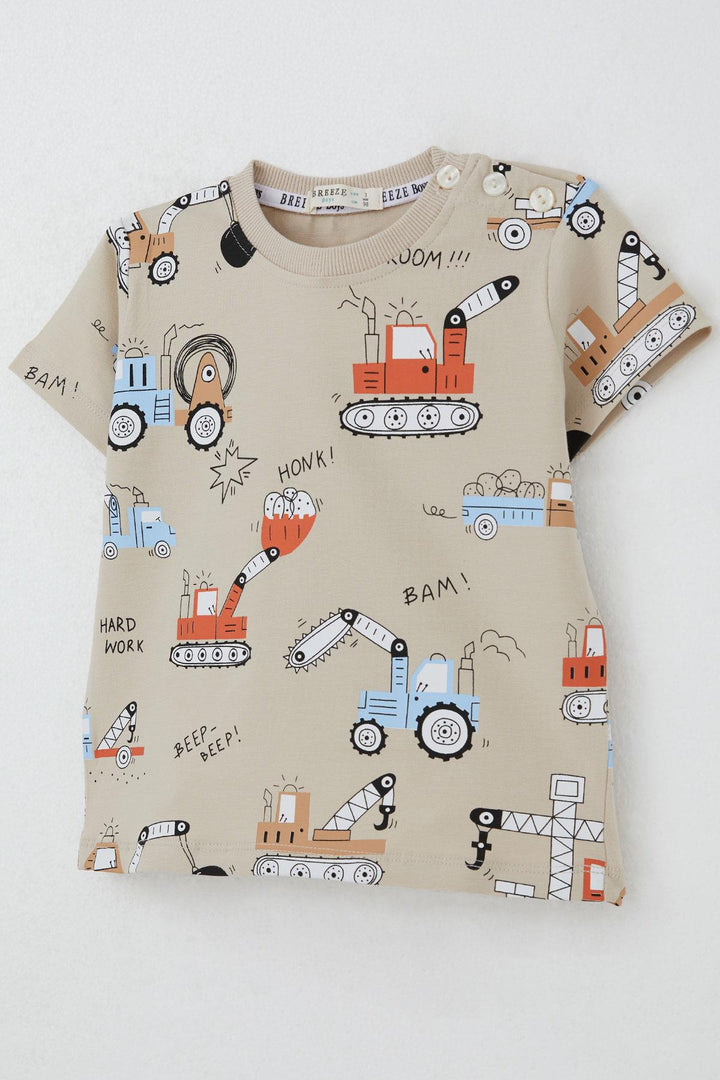 BRE Breeze Boys' Shorts Set Fun Construction Vehicles Patterned 1.5-5 Years, Beige - Freehold