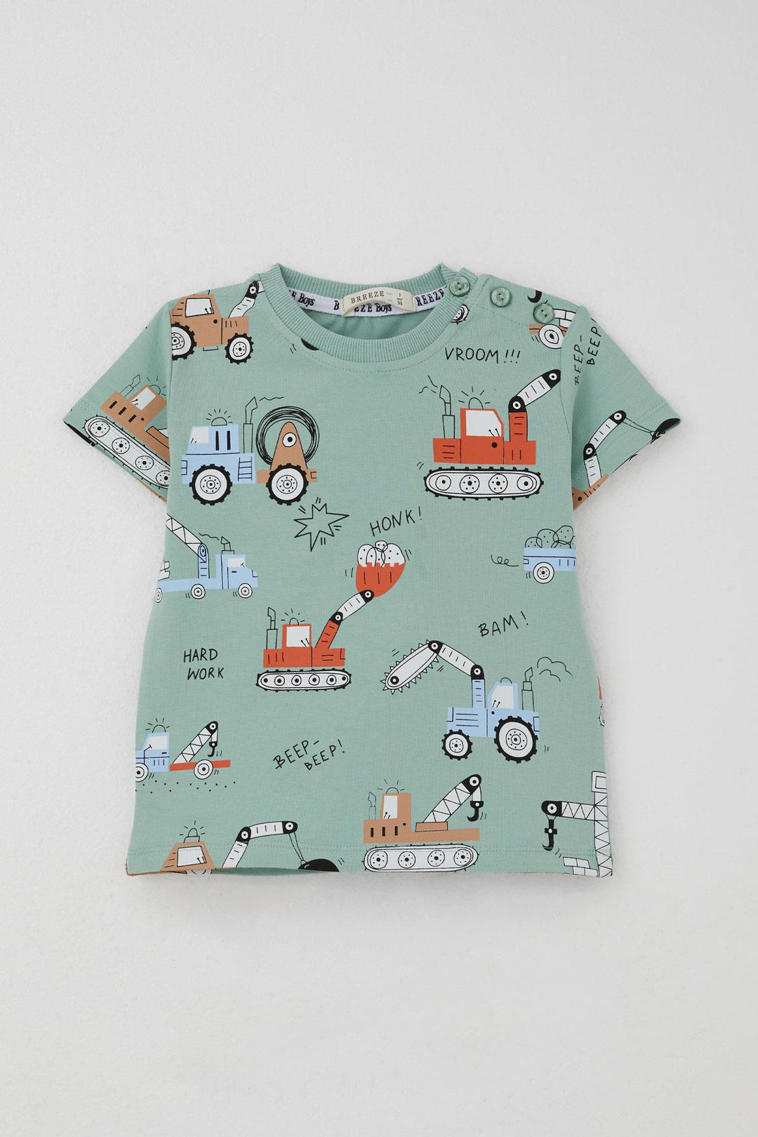 BRE Breeze Erkek Çocuk Şortlu Takım Eğlenceli İş Makineleri Desenli 1.5-5 Yaş, Su Yeşili - Klagenfurt