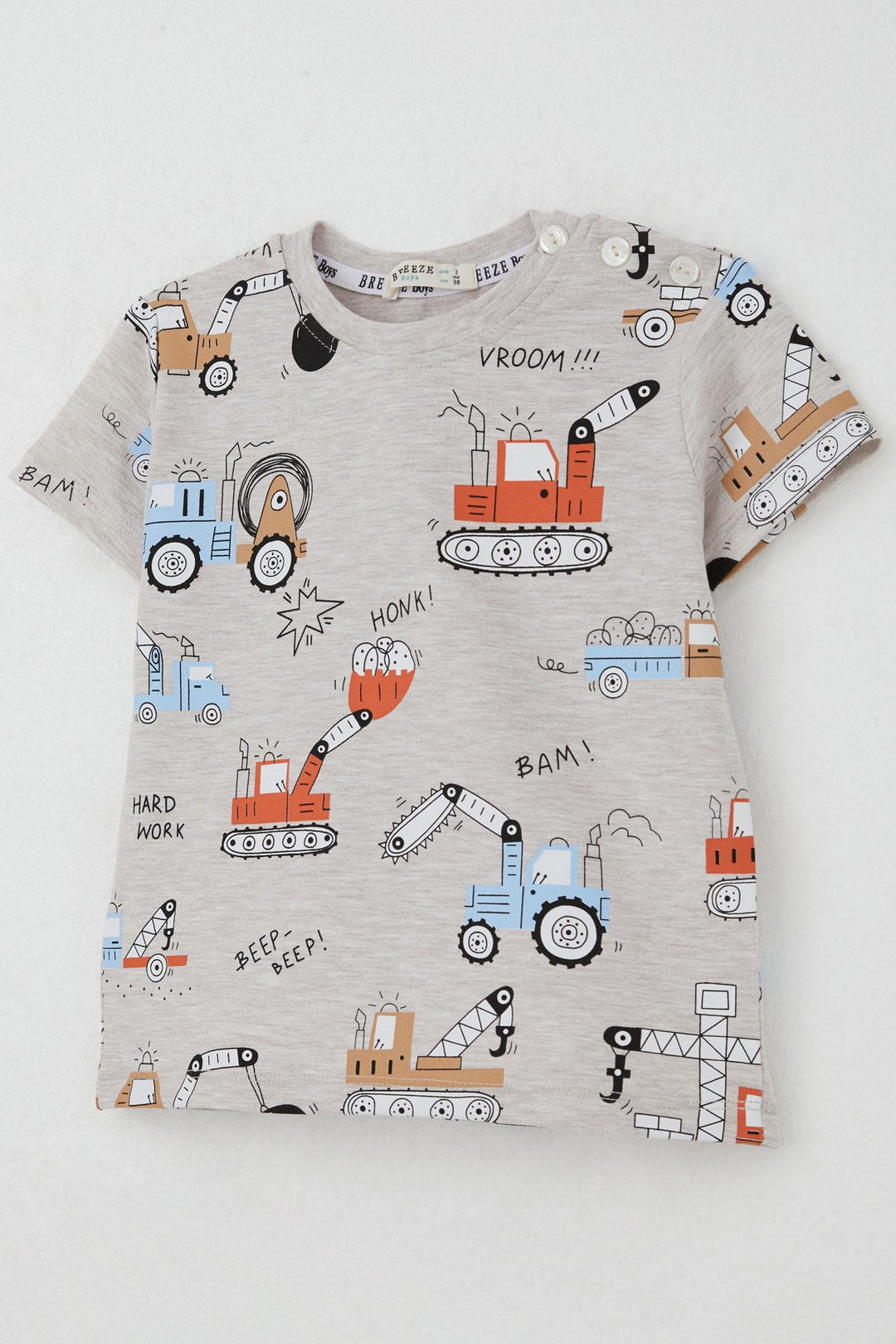 BRE Breeze Boys' Shorts Set Fun Construction Vehicles Patterned 1.5-5 Years, Beige Melange - Piacenza