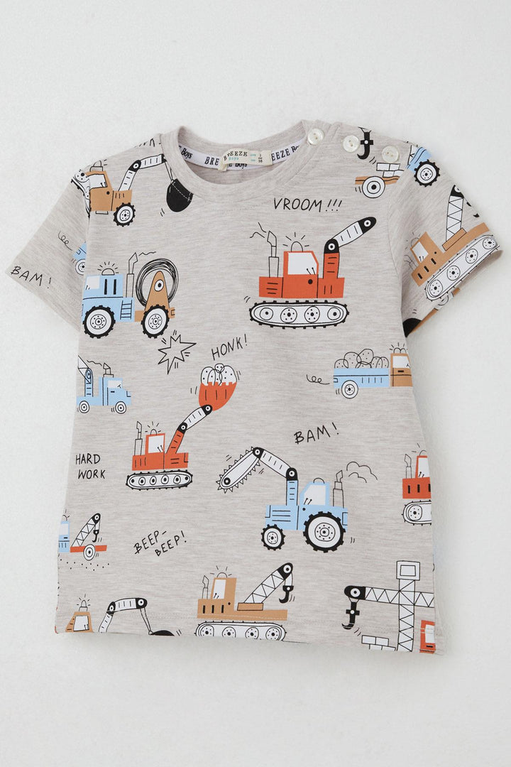 BRE Breeze Boys' Shorts Set Fun Construction Vehicles Patterned 1.5-5 Years, Beige Melange - Piacenza