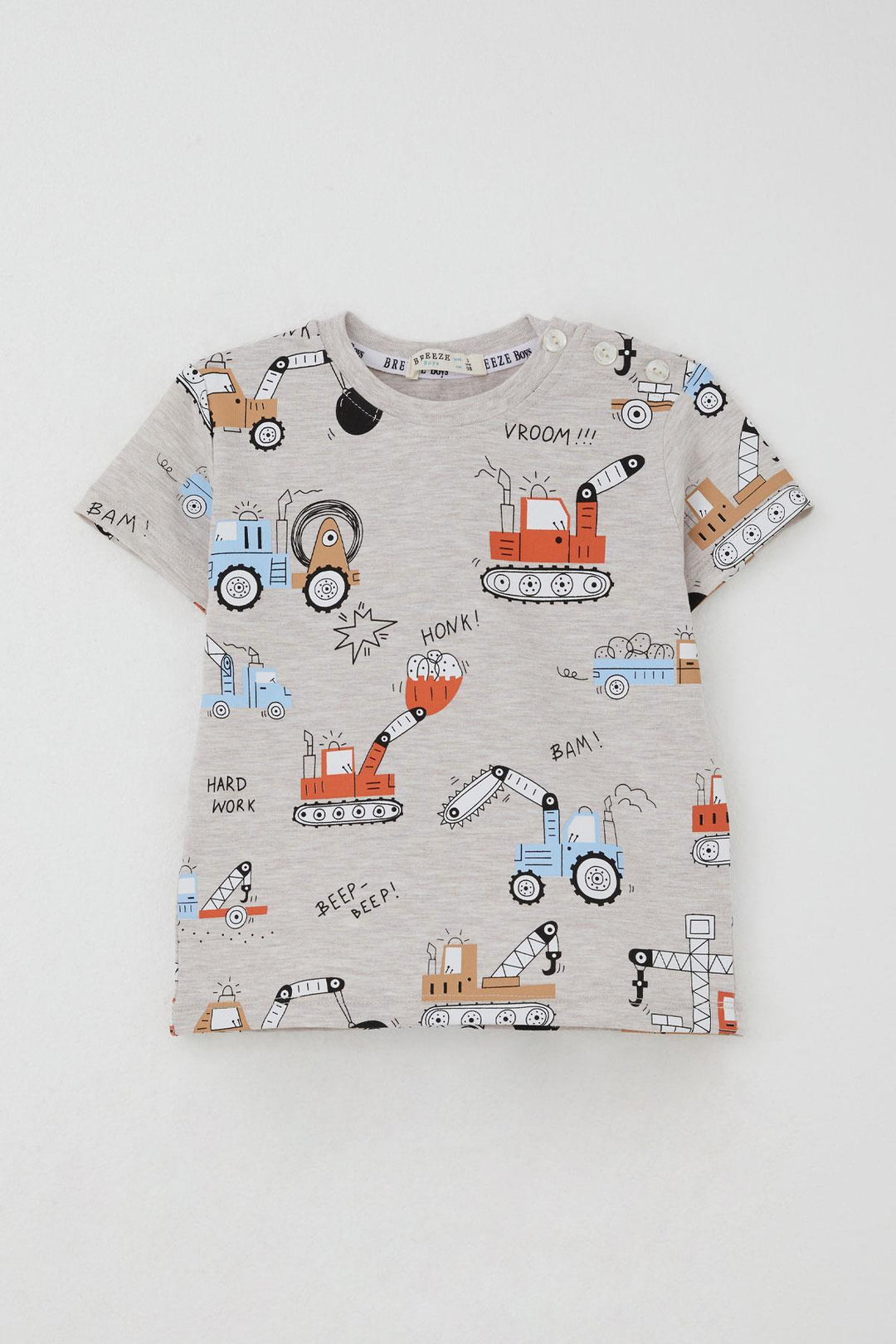 BRE Breeze Boys' Shorts Set Fun Construction Vehicles Patterned 1.5-5 Years, Beige Melange - Piacenza