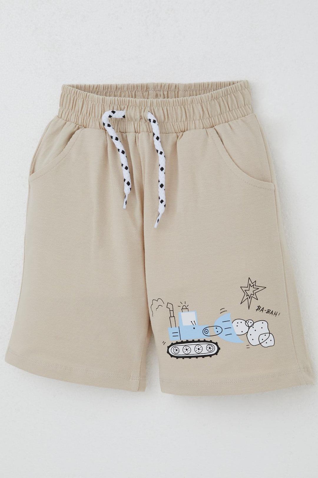 BRE Breeze Boys' Shorts Set Fun Construction Vehicles Patterned 1.5-5 Years, Beige - Freehold