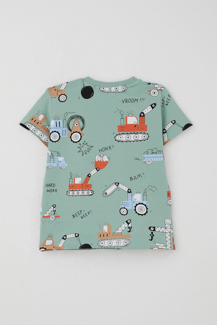 BRE Breeze Erkek Çocuk Şortlu Takım Eğlenceli İş Makineleri Desenli 1.5-5 Yaş, Su Yeşili - Klagenfurt