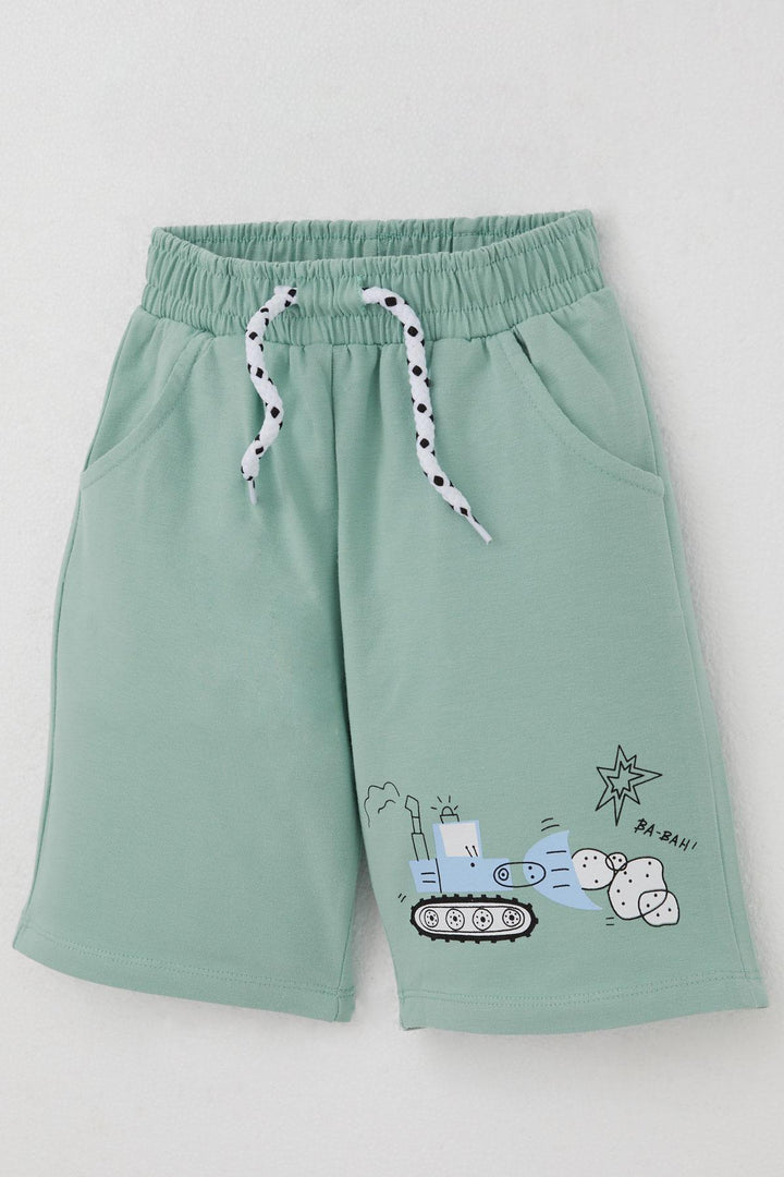 BRE Breeze Erkek Çocuk Şortlu Takım Eğlenceli İş Makineleri Desenli 1.5-5 Yaş, Su Yeşili - Klagenfurt