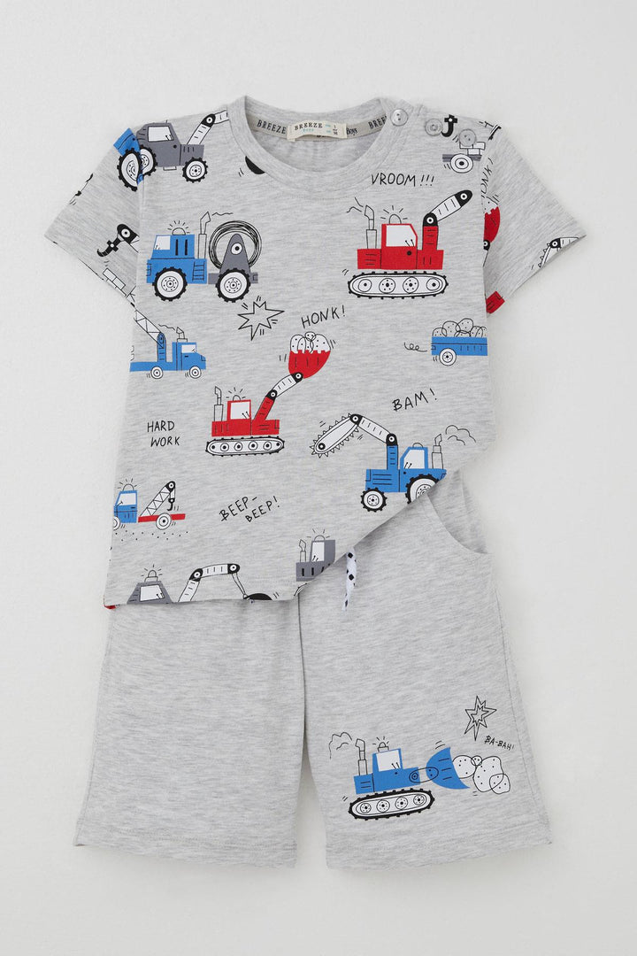 BRE Breeze Erkek Çocuk Şortlu Takım Eğlenceli İş Makineleri Desenli 1.5-5 Yaş, Açık Gri Melanj - Ixhuatlán de Madero