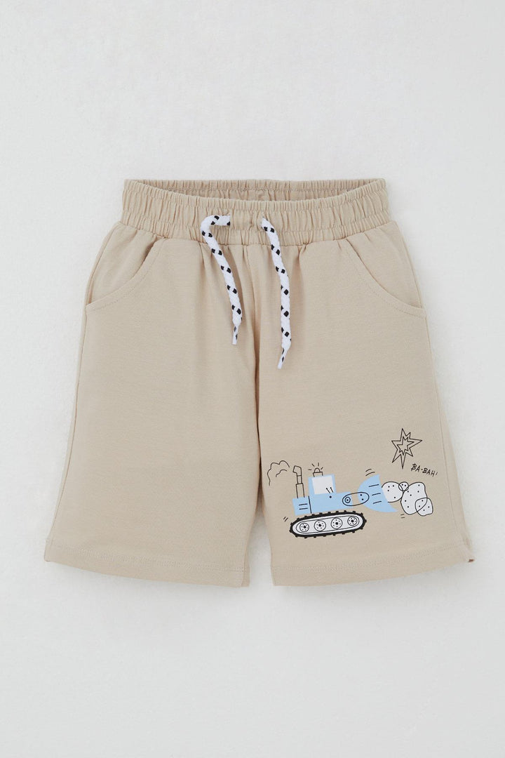 BRE Breeze Boys' Shorts Set Fun Construction Vehicles Patterned 1.5-5 Years, Beige - Freehold