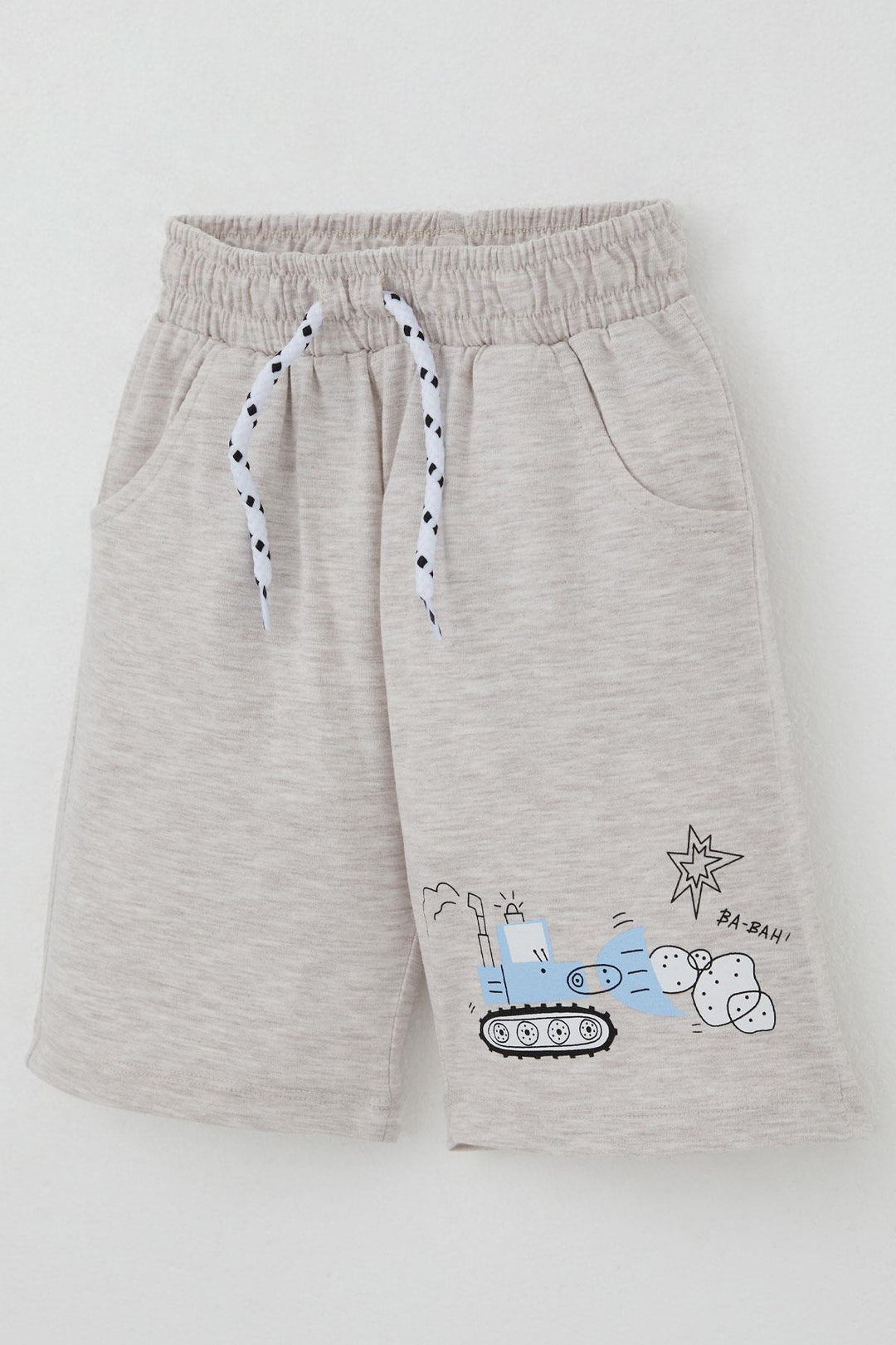 BRE Breeze Boys' Shorts Set Fun Construction Vehicles Patterned 1.5-5 Years, Beige Melange - Piacenza