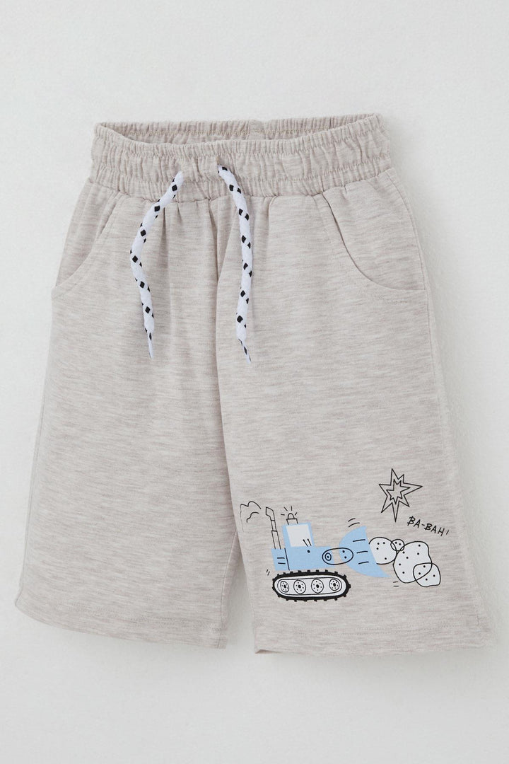 BRE Breeze Boys' Shorts Set Fun Construction Vehicles Patterned 1.5-5 Years, Beige Melange - Piacenza